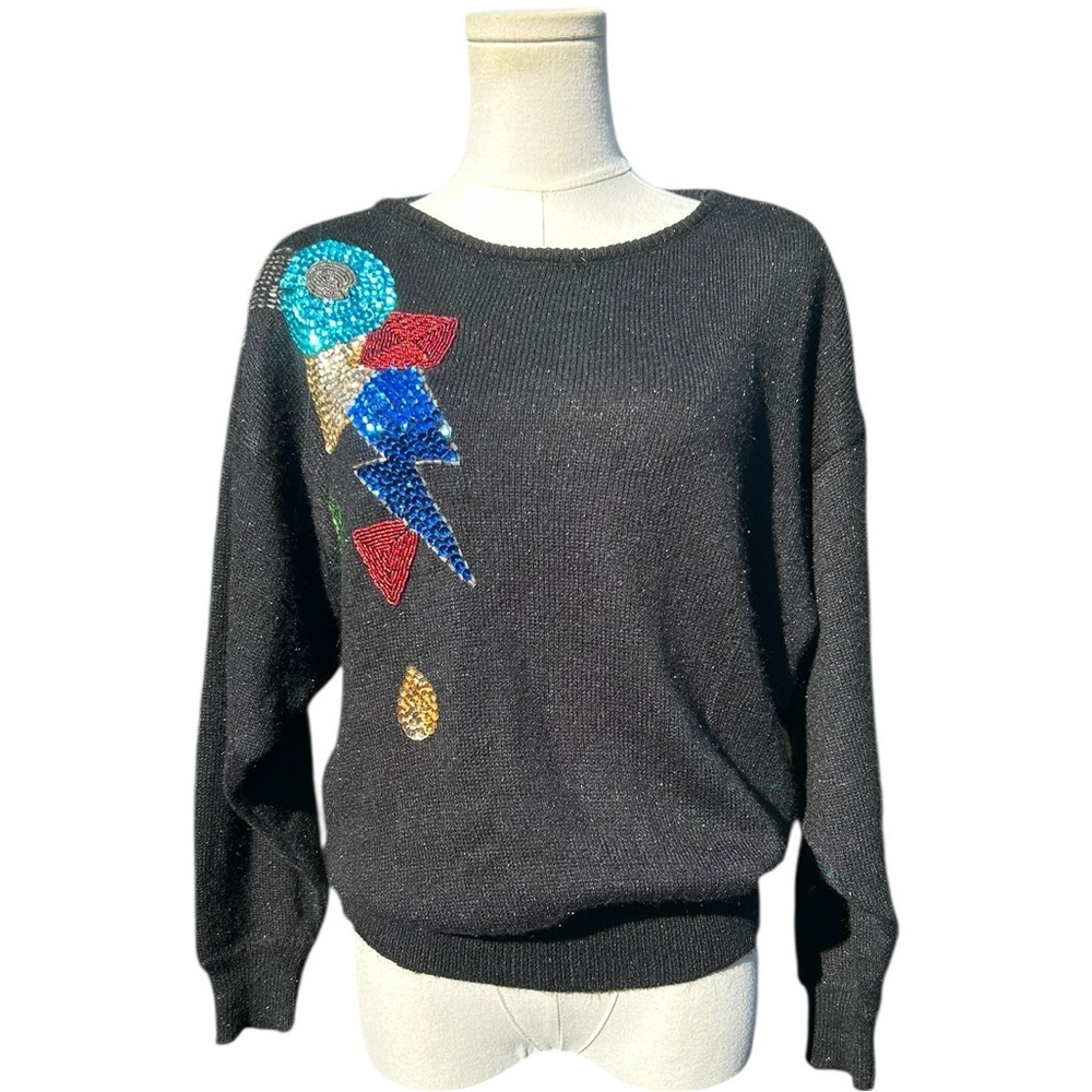 Vintage AMILANO Black Beaded Sequin 80’s Pullover Sweater Large